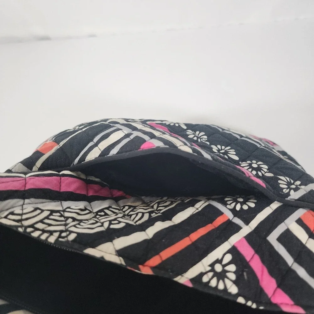 Vera Bradley Triple Zip Hipster Crossbody Black Pink Geometric Quilted Bag